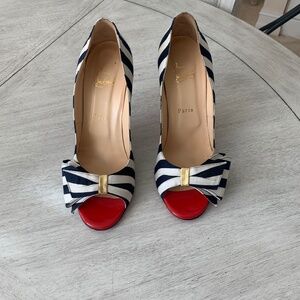 Christian Louboutin Blue/Ivory/Red Stripe Pumps sz 40